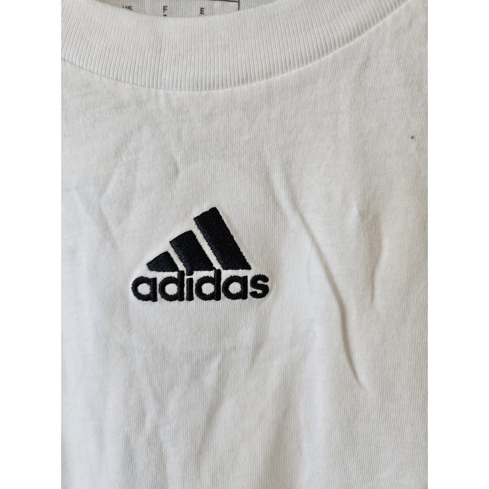 Adidas Boys S Long Sleeve Shirt White Black 3 Stripes‎ Logo Tee Cotton - Picture 3 of 8